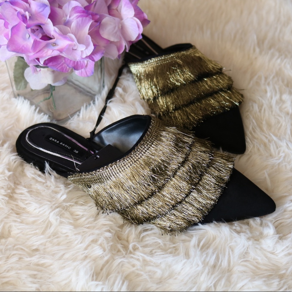 New Zara Flat Mules With Fringe - Picture 6 of 8
